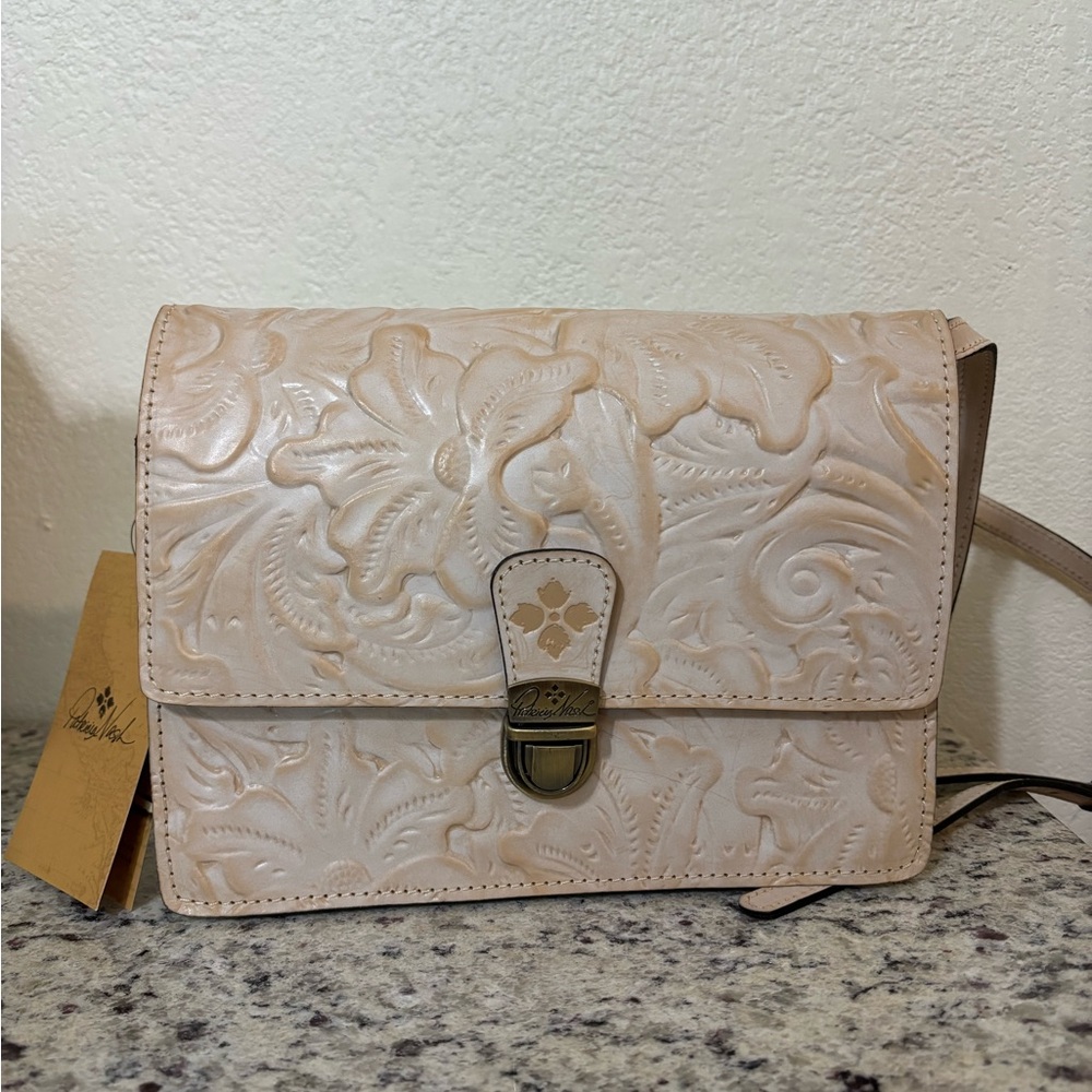 Patricia Nash Cream Crossbody Bag with Embossed Floral Design